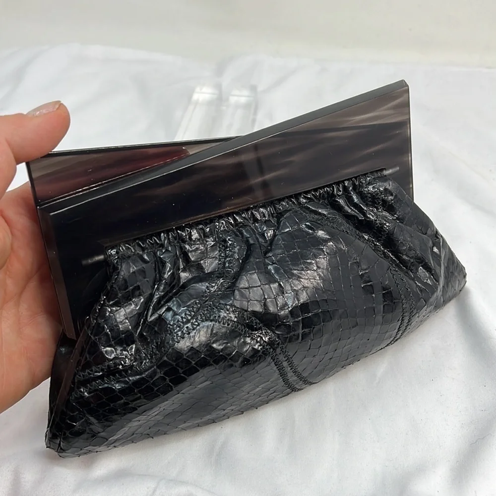 Black Python and Gray Lucite Clutch Bag Purse